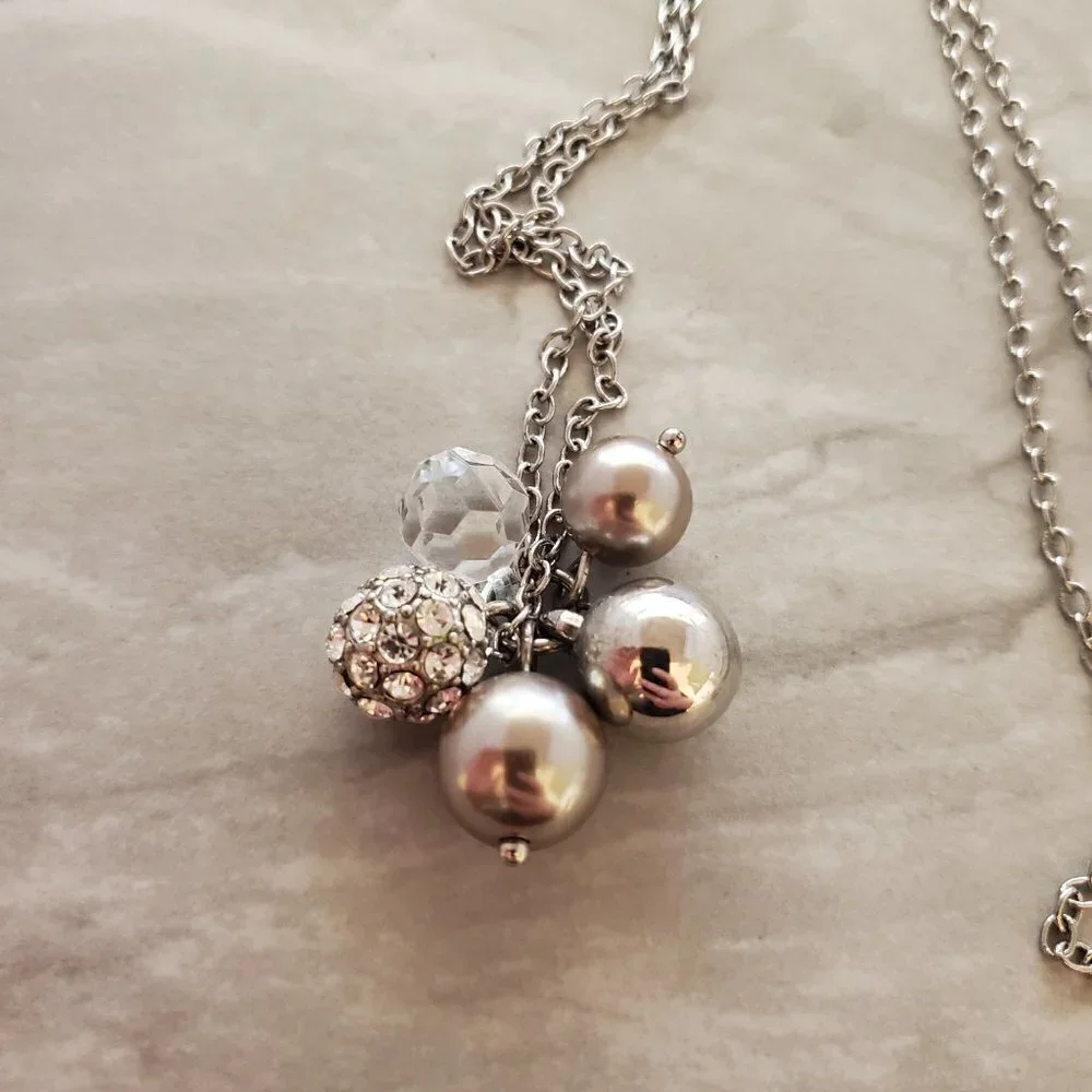 💖 J.Crew Rhinestone Crystal Pave Cluster Ball Beaded Pendant Necklace 💖